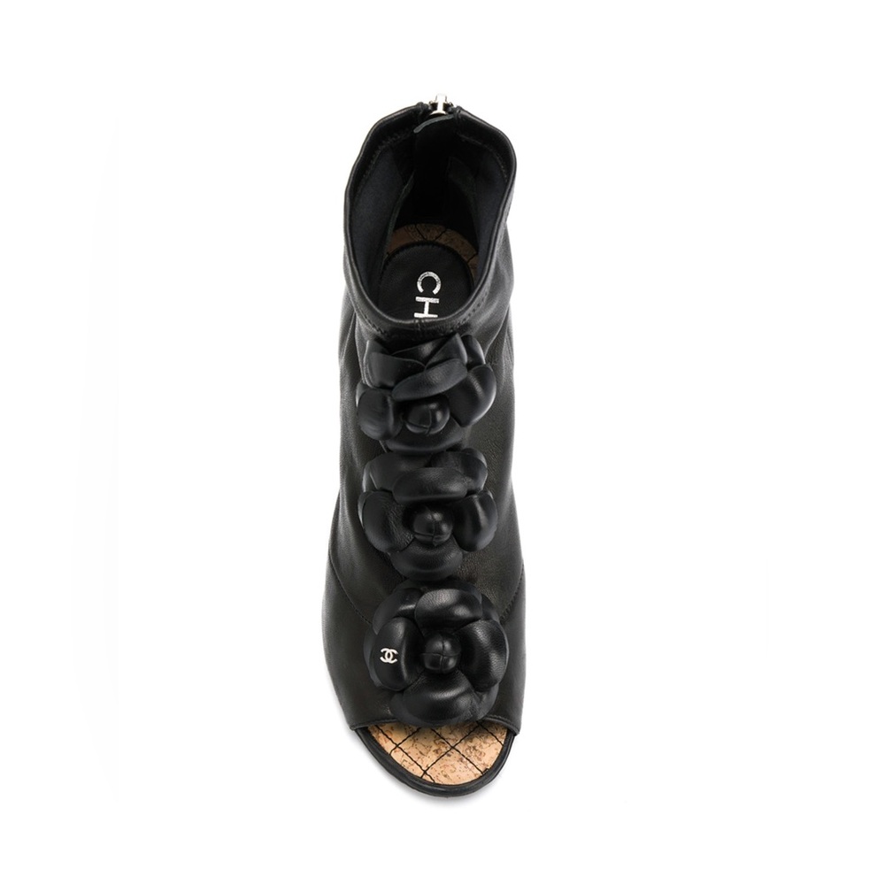 Chanel Black Leather Zipper Ankle Boots Size 41